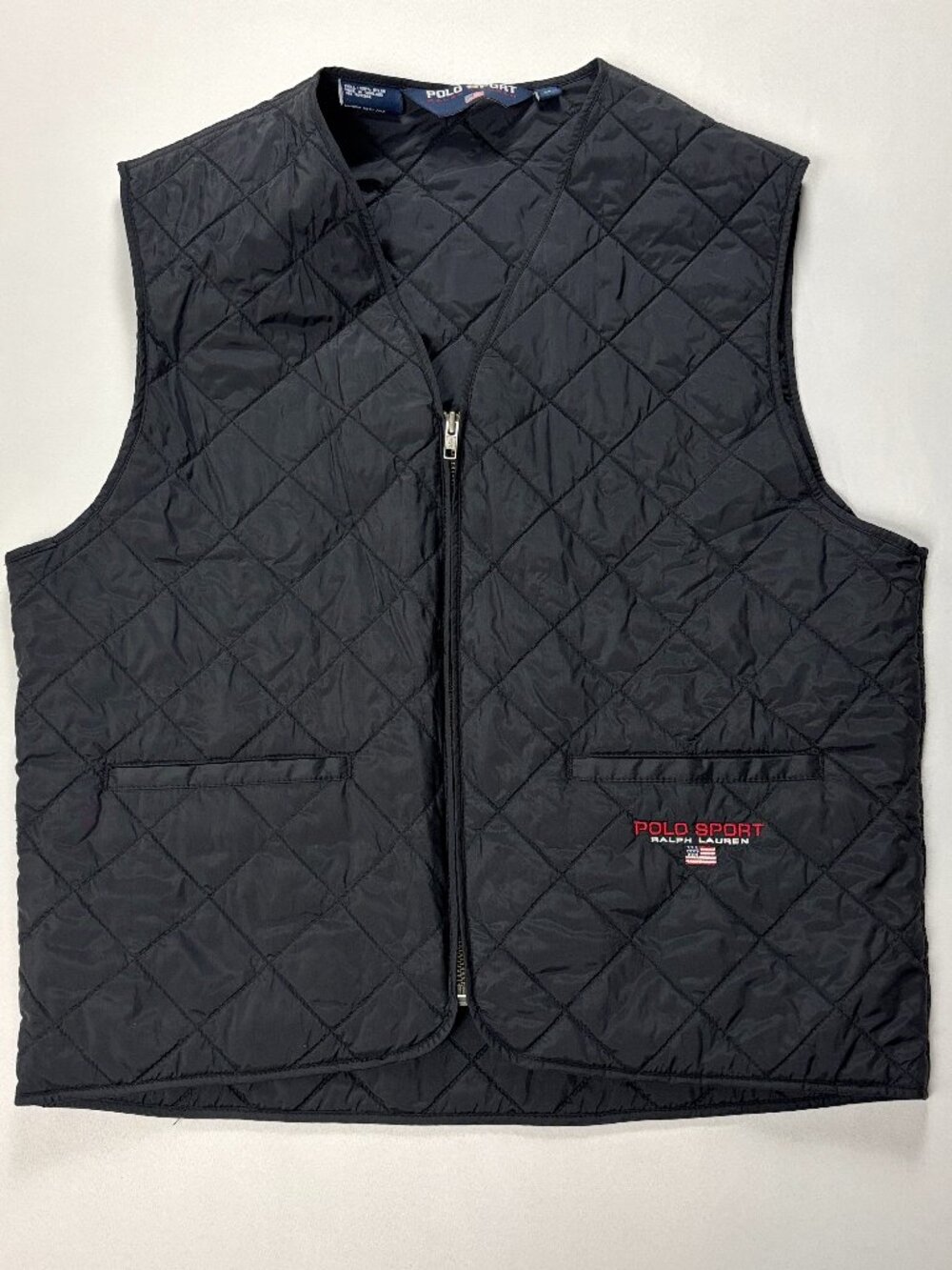 Vintage Polo Sport Ralph Lauren Mens Diamond Quilted Vest Black Sz M Nylon Zip
